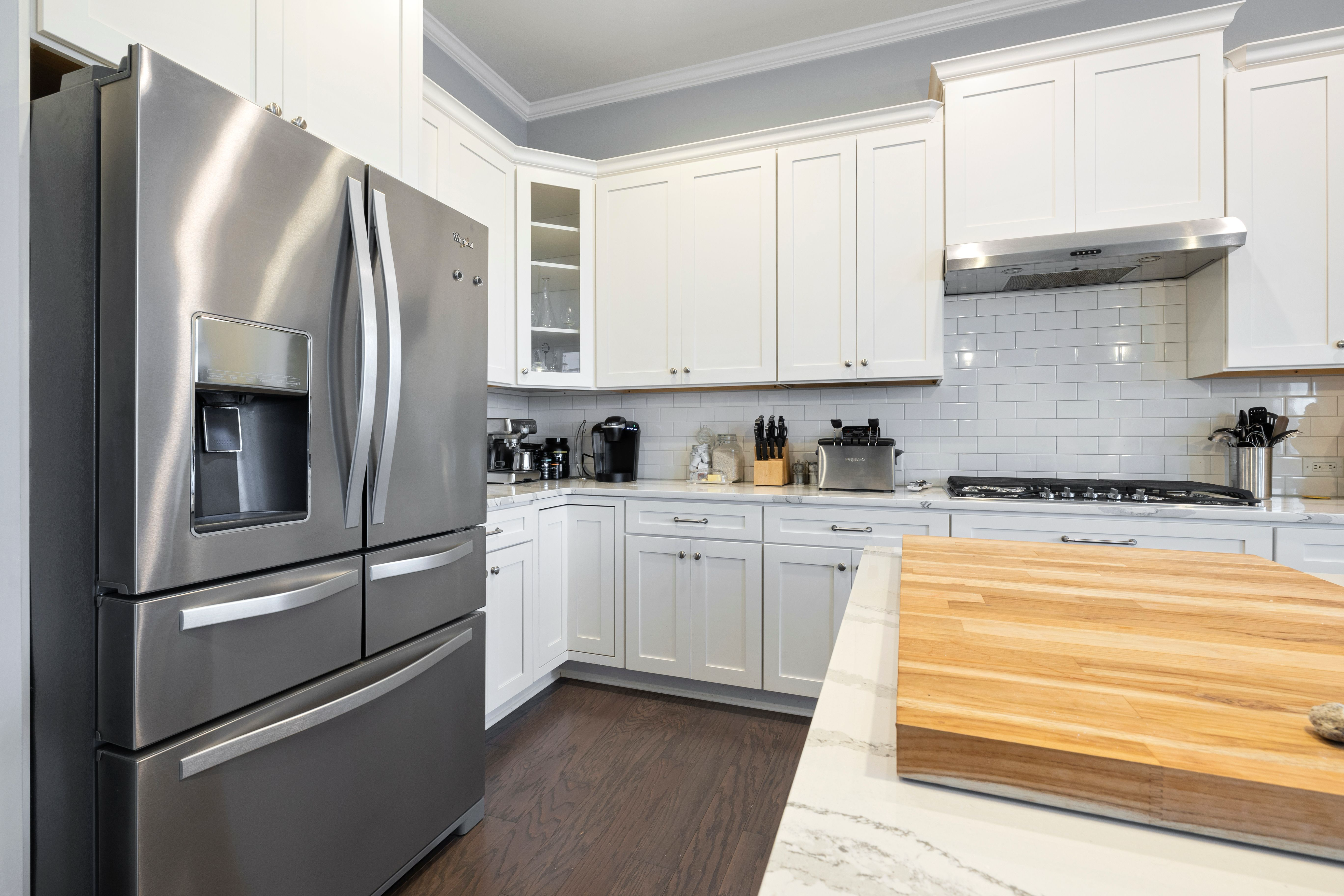 Kitchen with stainless steel appliances